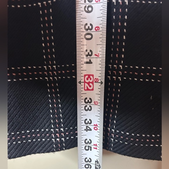 Ann Taylor LOFT Black Long Wool Peacoat White Pink Checkered Stitching Sz 6 - Picture 8 of 10
